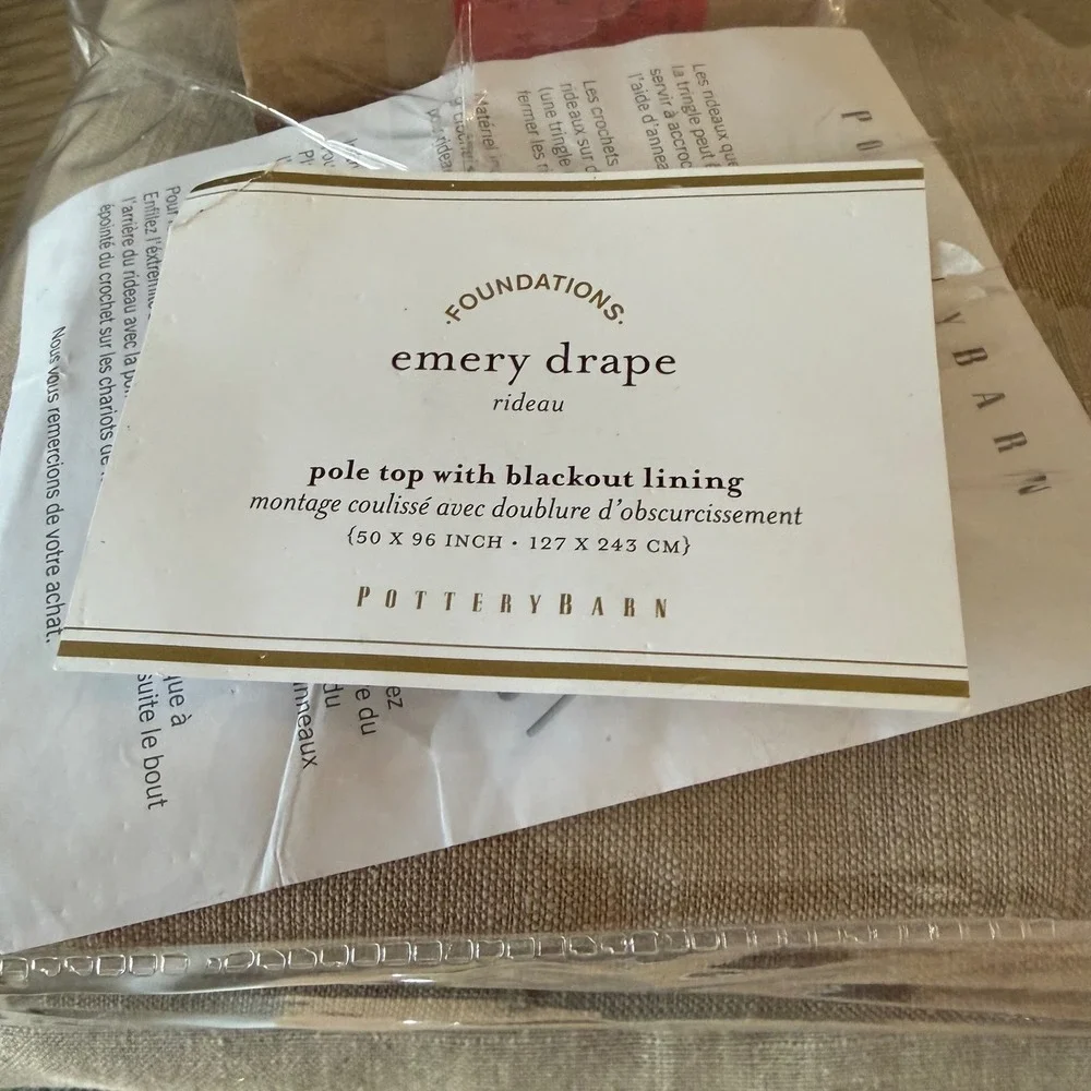 Pottery Barn Foundation Emery Drape 50x96 Pole Top Blackout Lining Oatmeal Linen